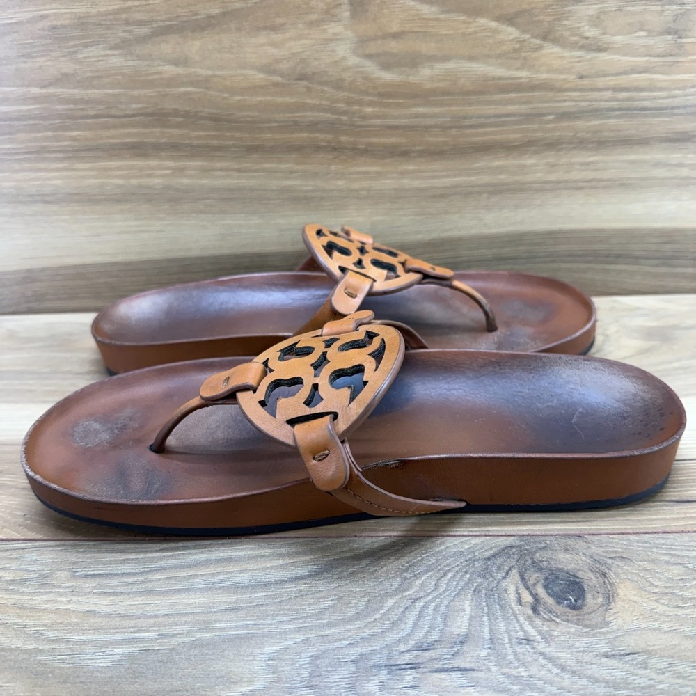 Tory Burch Cloud Miller Tan Sandals Womens 10 Vacation Resort Walking Thong - Picture 6 of 10